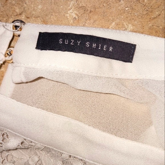 New White Chiffon Lace Yoke Blouse - Picture 6 of 7